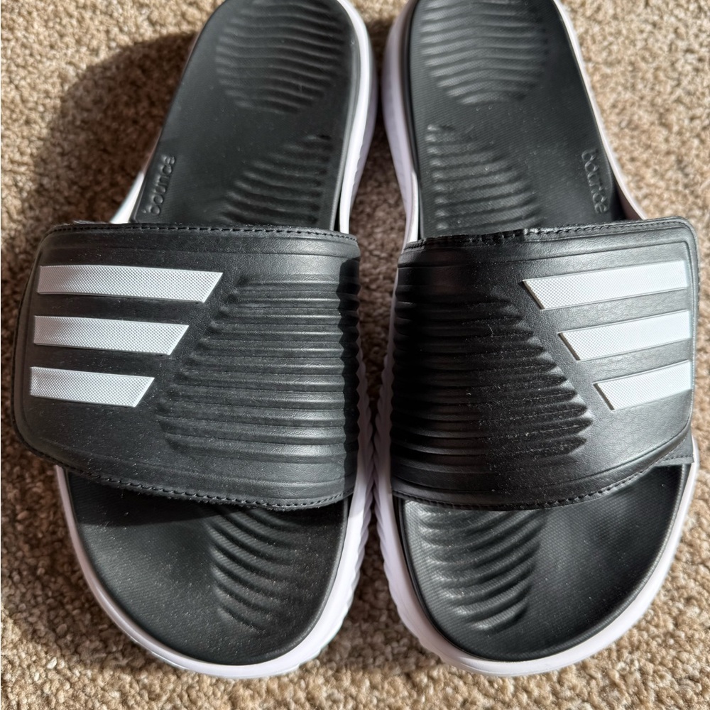 Adidas mens Black and White Slide Sandals